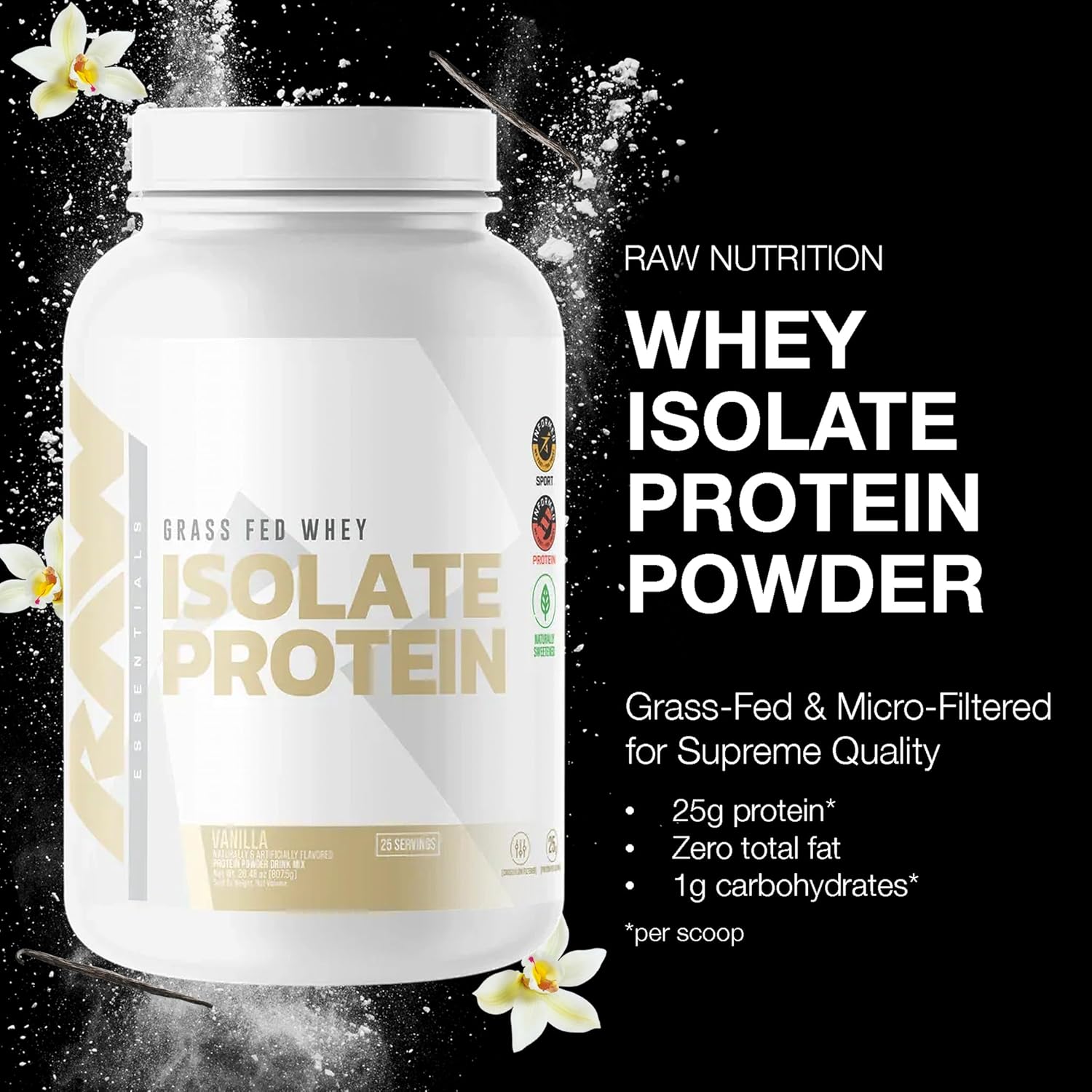 RAW Whey Isolate Protein Powder, Vanilla (CBUM Itholate) - 100% Grass-Fed Sports Nutrition Powder for Muscle Growth & Recovery - Low-Fat, Low Carb, Naturally Flavored - 25 Servings - Image 2