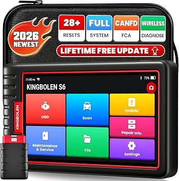 KINGBOLEN S6 OBD2 Scanner 2026 Bluetooth Scan Tool, 28 Reset, All System Car Diagnostic Scanner, CAN FD/FCA/Renault SGW, Lifetime Update No Subscription