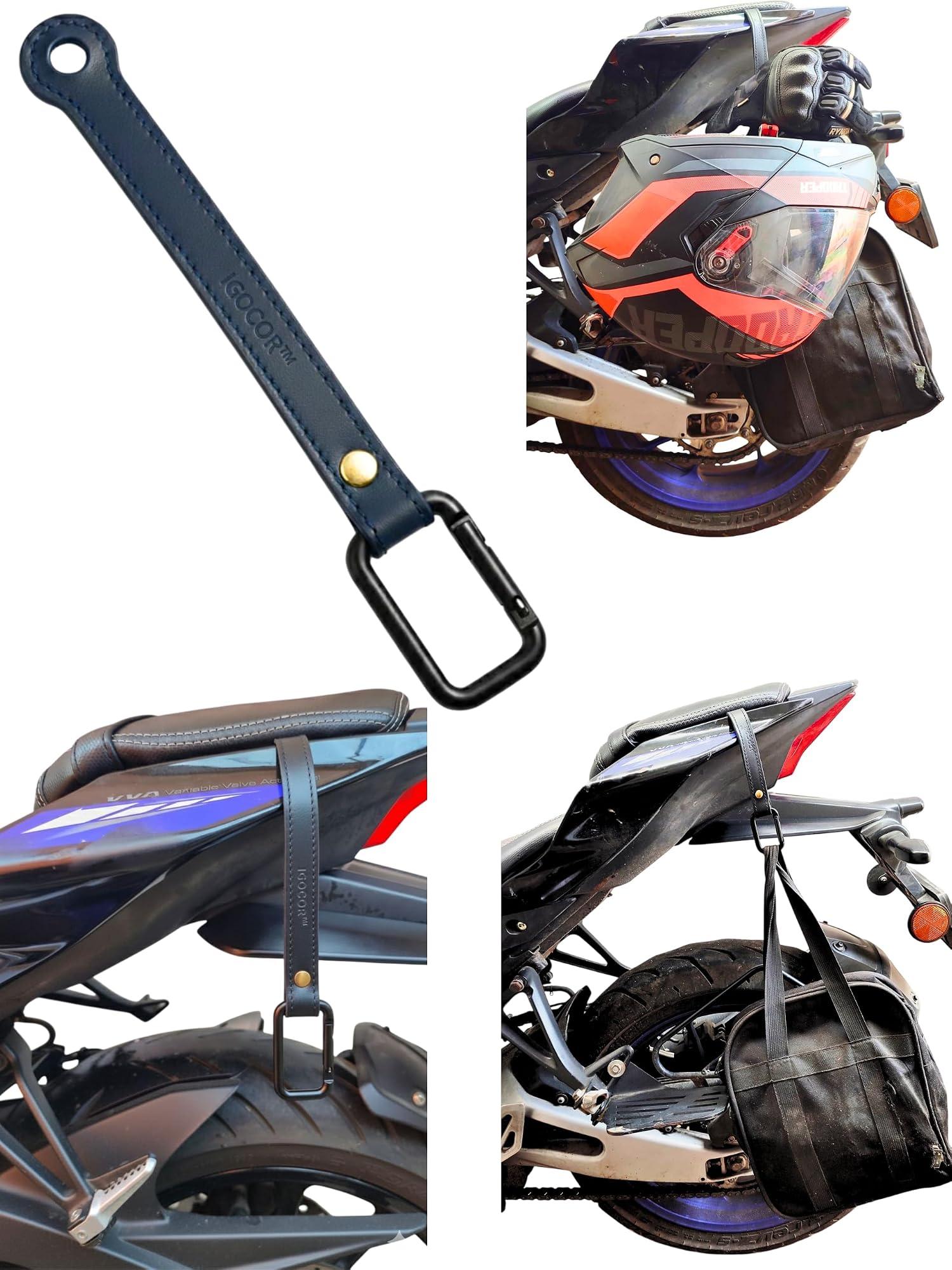 Motorcycle Luggage Hook Strap with Heavy-Duty Leather