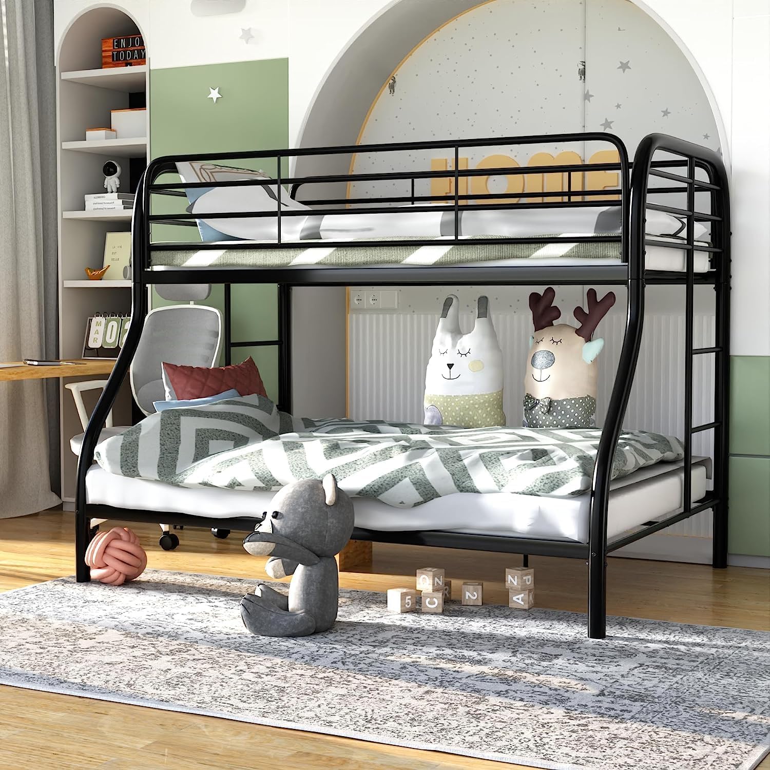 JAORD Twin Over Full Bunk Bed, FullLength Industrial