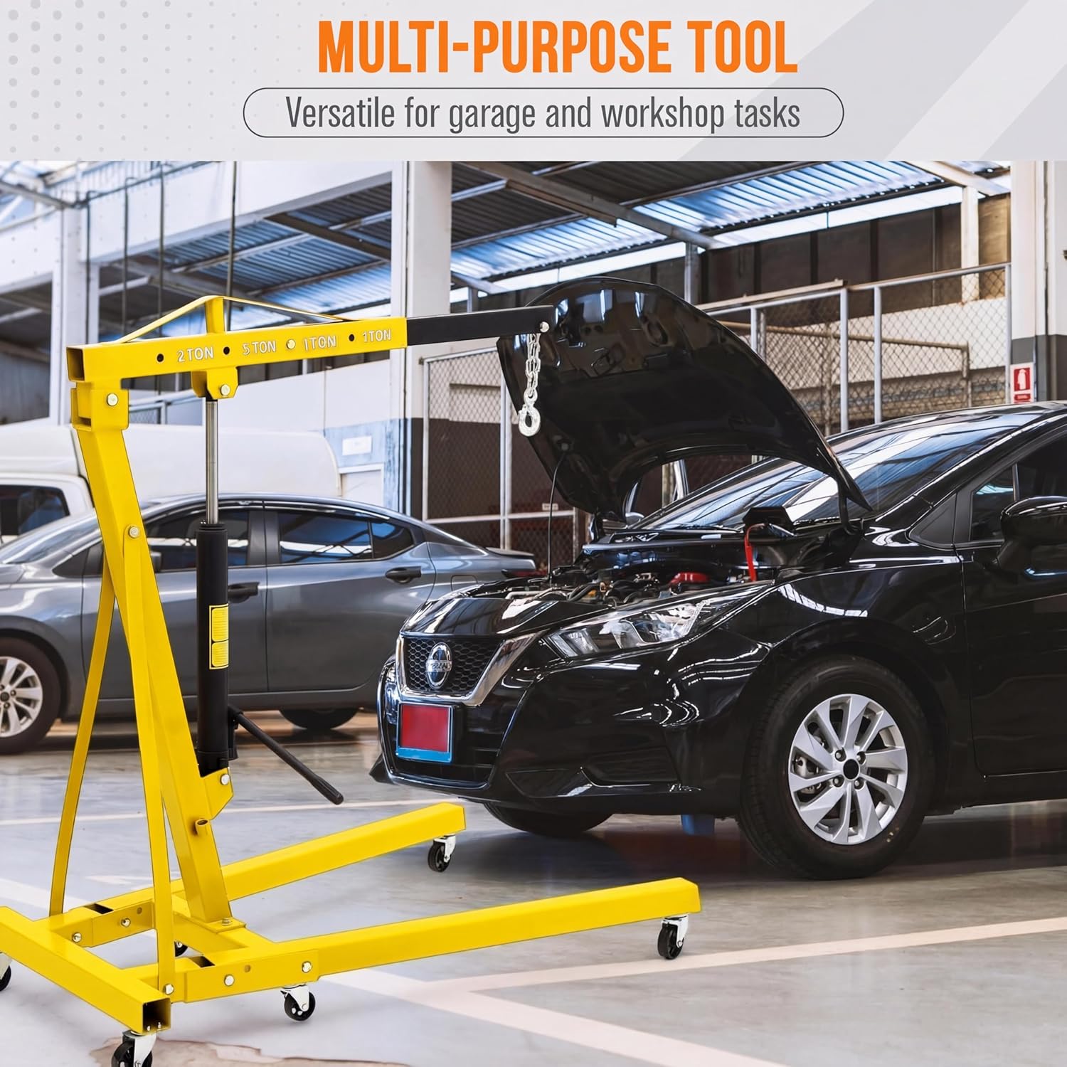 2 Ton Engine Hoist with Lever Stabilizer, Foldable Cherry Picker - Heavy Duty Hydraulic Engine Lift, Automotive Garage Engine Crane
