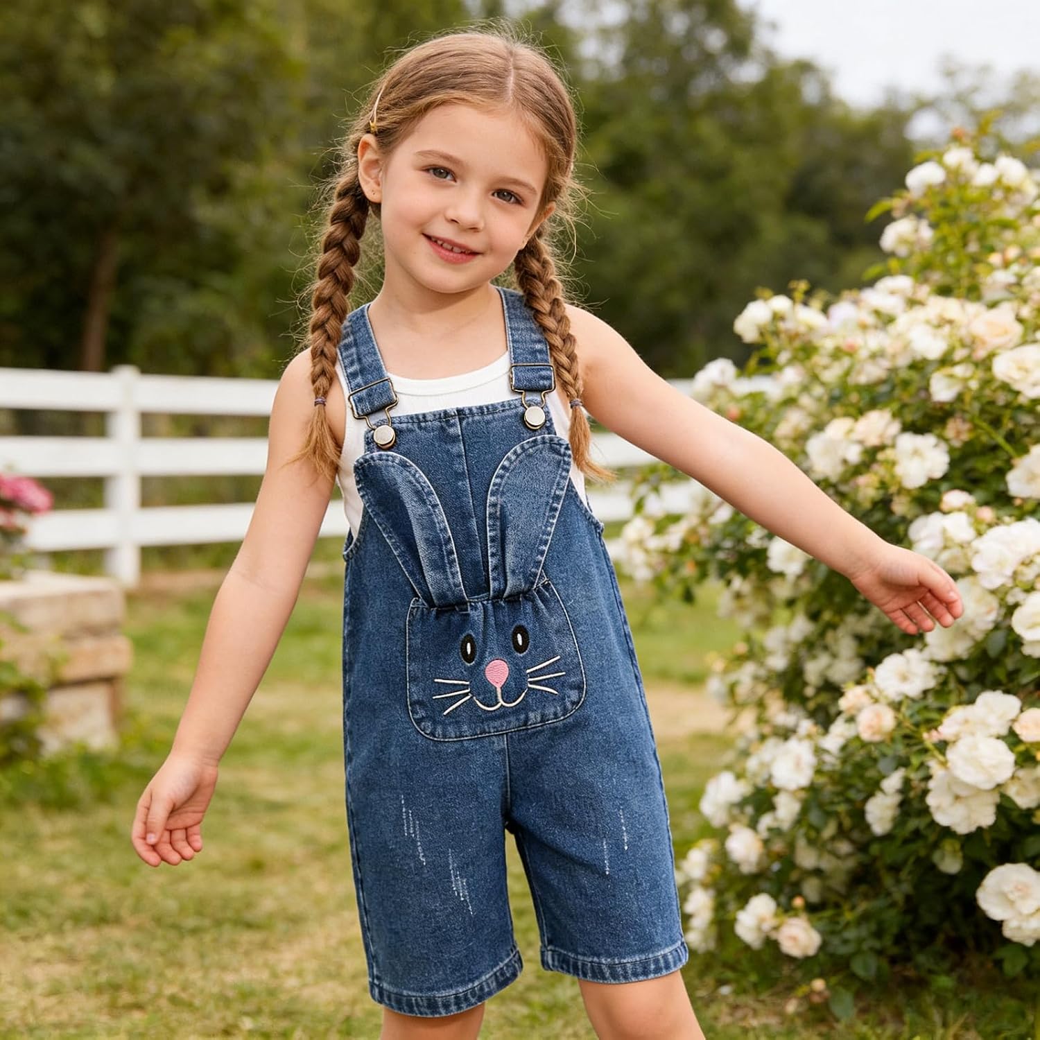 Toddler Girls Short Overalls Summer Baggy Cute Bunny Ear Jumpsuit Casual Straight Adjustable Strap Shorts Romper Kids