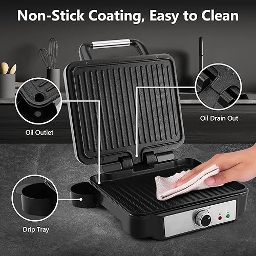 Miniatura 4 de Panini - Sandwichera de prensa MONXOOK 4 rebanadas Panini Grill platos recubiertos antiadherentes Panini Makers con control de temperatura abre 180
