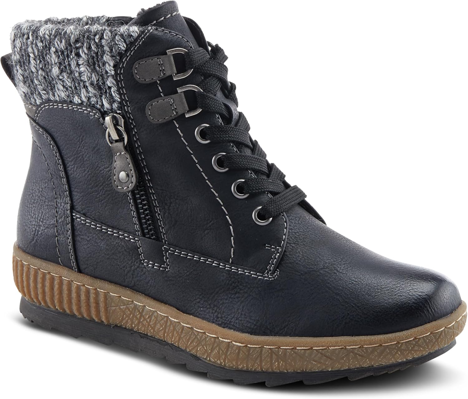 Spring Step Relife Karlene Waterproof Ankle Boots for Women | Shoes for Women with Sweater Top, Decorative Zipper and Cozy Sherpa Lining