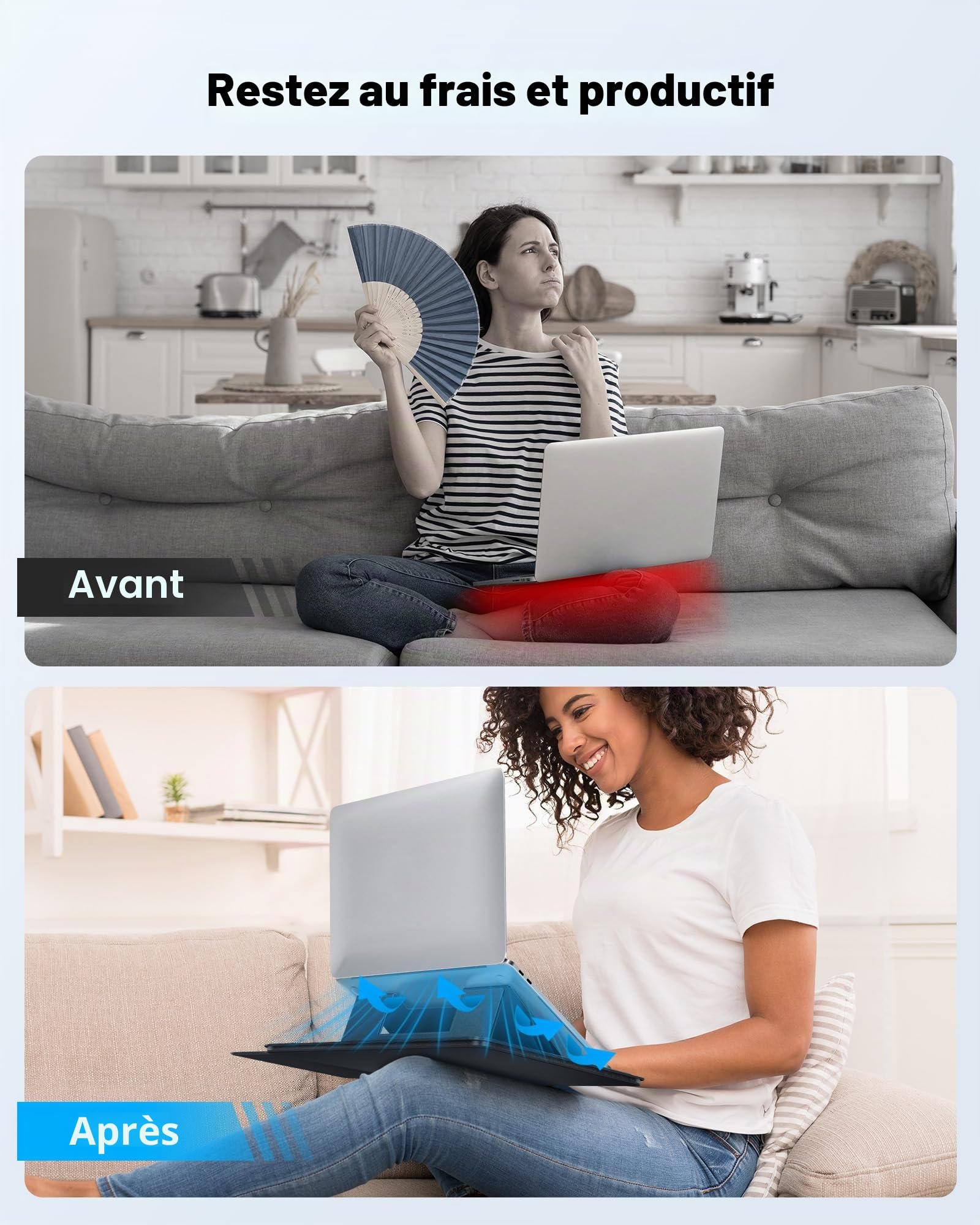 AboveTEK Bureau Portable pour Ordinateur Portable avec Tapis de Souris Rétractable à Droite, Bouclier Thermique Antidérapant