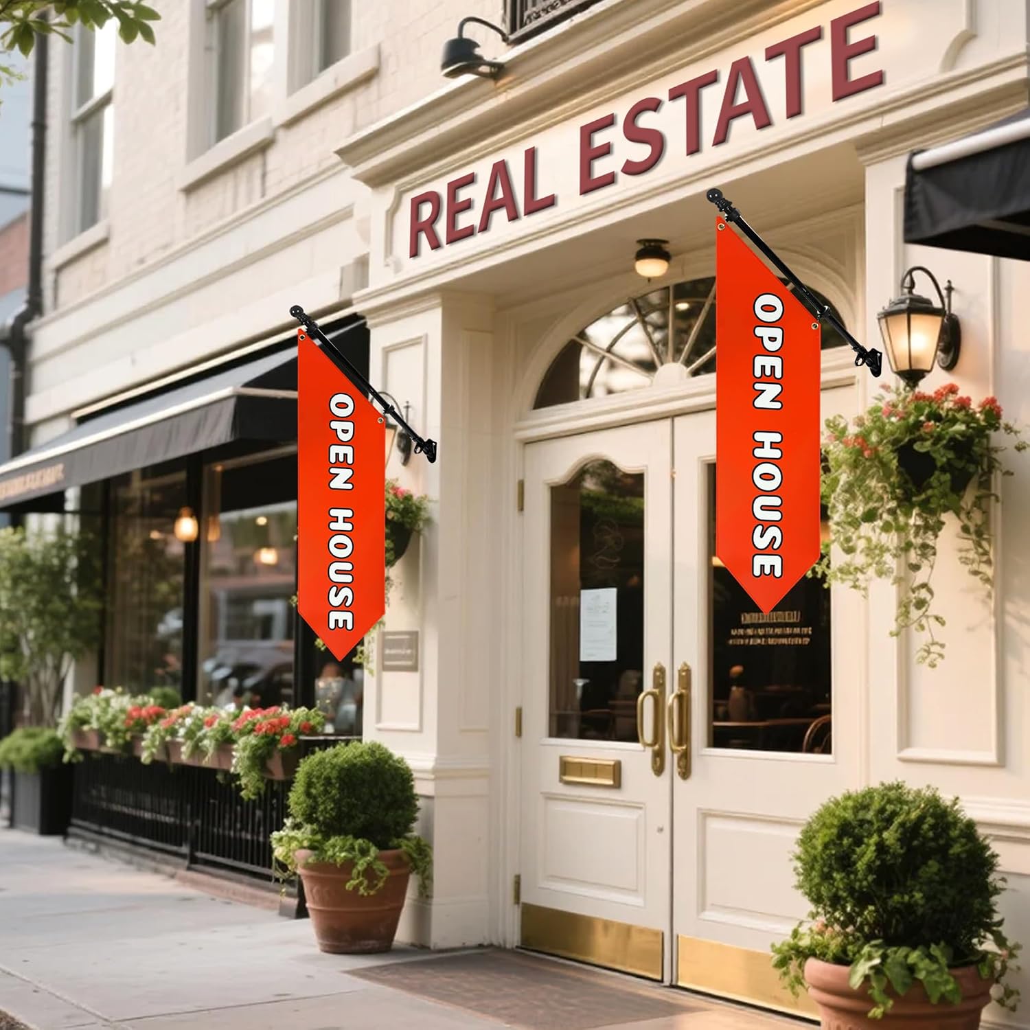Heavy Duty Double-Sided Open House Flag Sign 42x12 – Outdoor Canvas Real Estate Banner with Metal Bracket & Pole Kit – Realtor Yard or Storefront Marketing Display