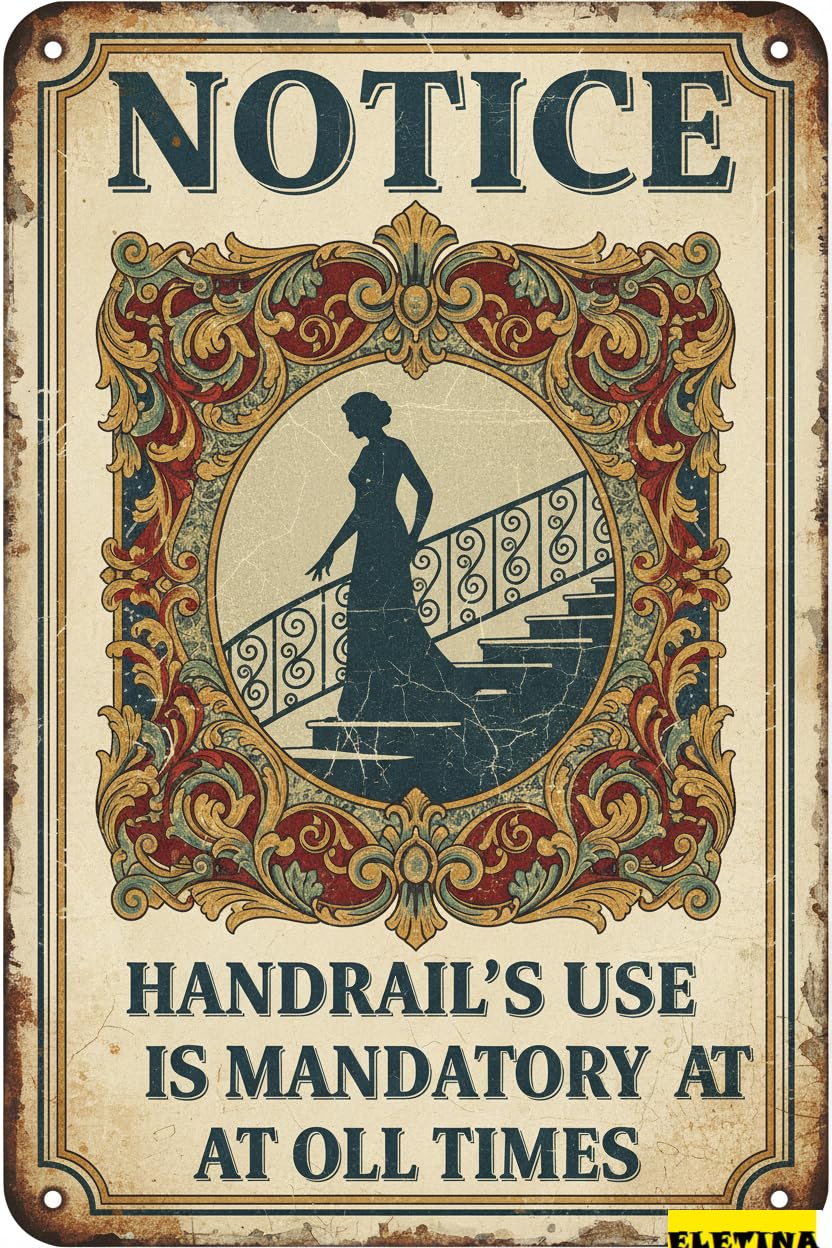 Handrail Use Mandatory Notice Tin Sign, 8x12 Inch Decor