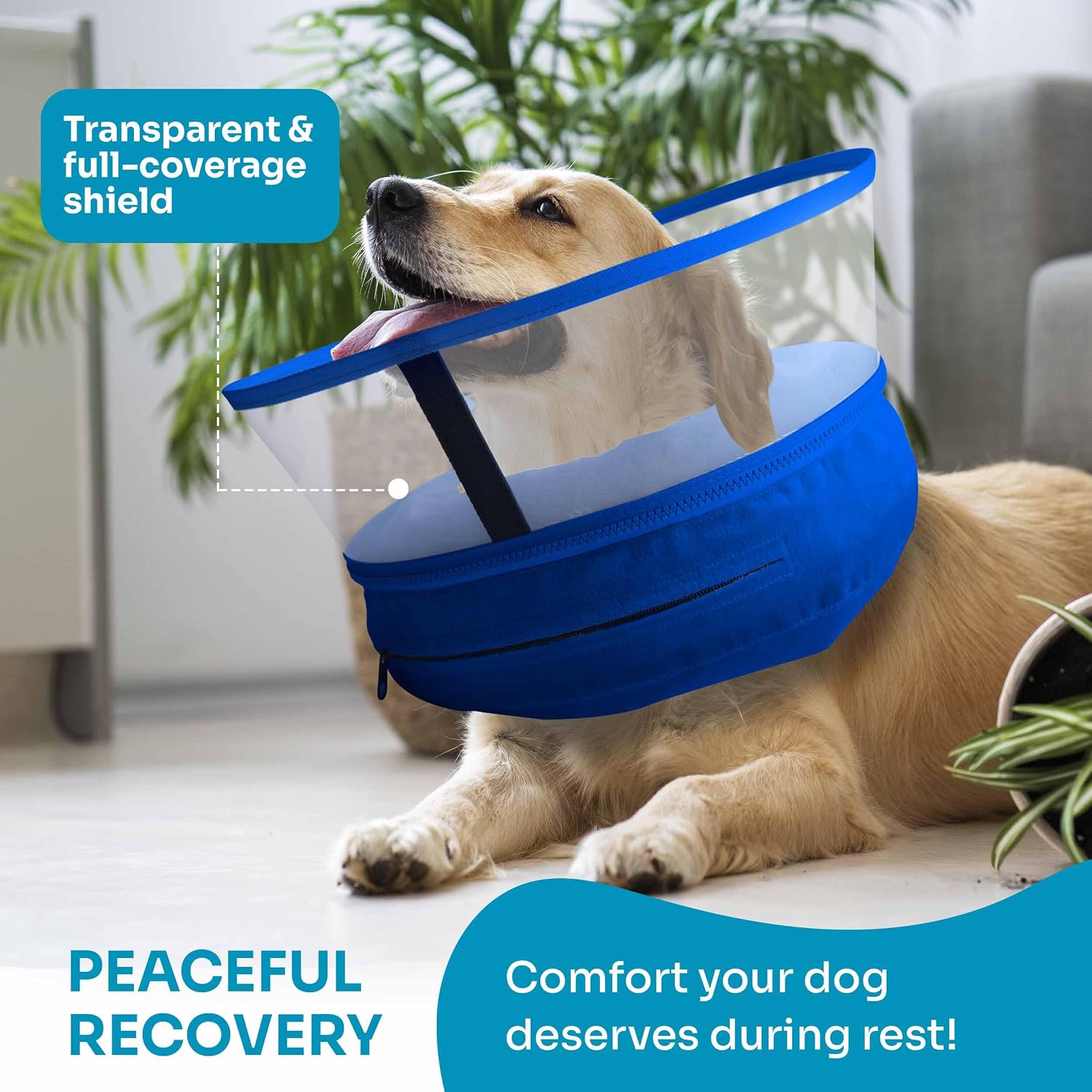 Dog Inflatable Neck Collar - Inflatable E Collar for Dogs - Comfortable Elizabethan Cone with Detachable Anti-Licking Shield - Dog Donut Cone - Doughnut for Dogs After Surgery (Blue, XL)