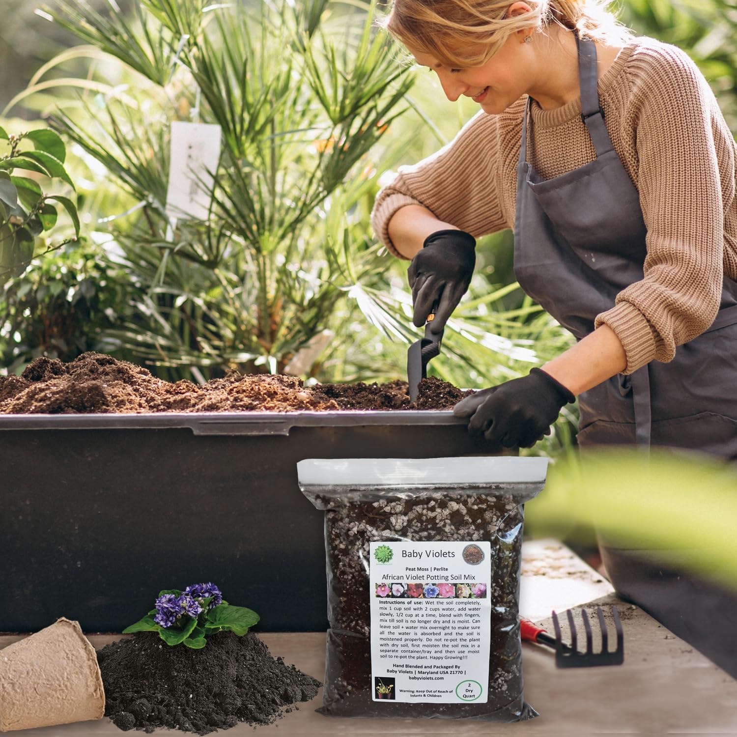 African Violet Plant Potting Soil Mix Peat Moss & Perlite (½ Gallon / 2 quarts) (Pack of 2)