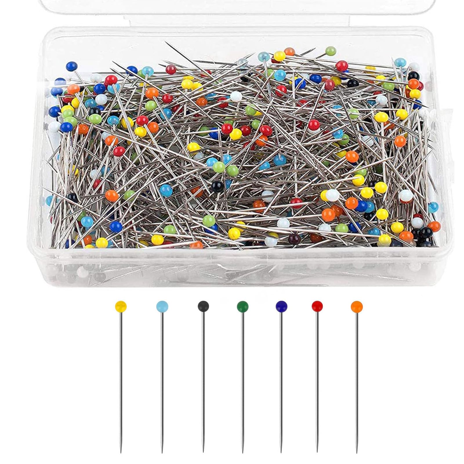 500 Pcs Sewing Pins for Dressmaking – 38mm Sharp Glass Coloured Head Pin for Quilting, Crafting & Dressmaking – Sewing Pins with Storage Box for Tailors, DIY Projects & Alterations