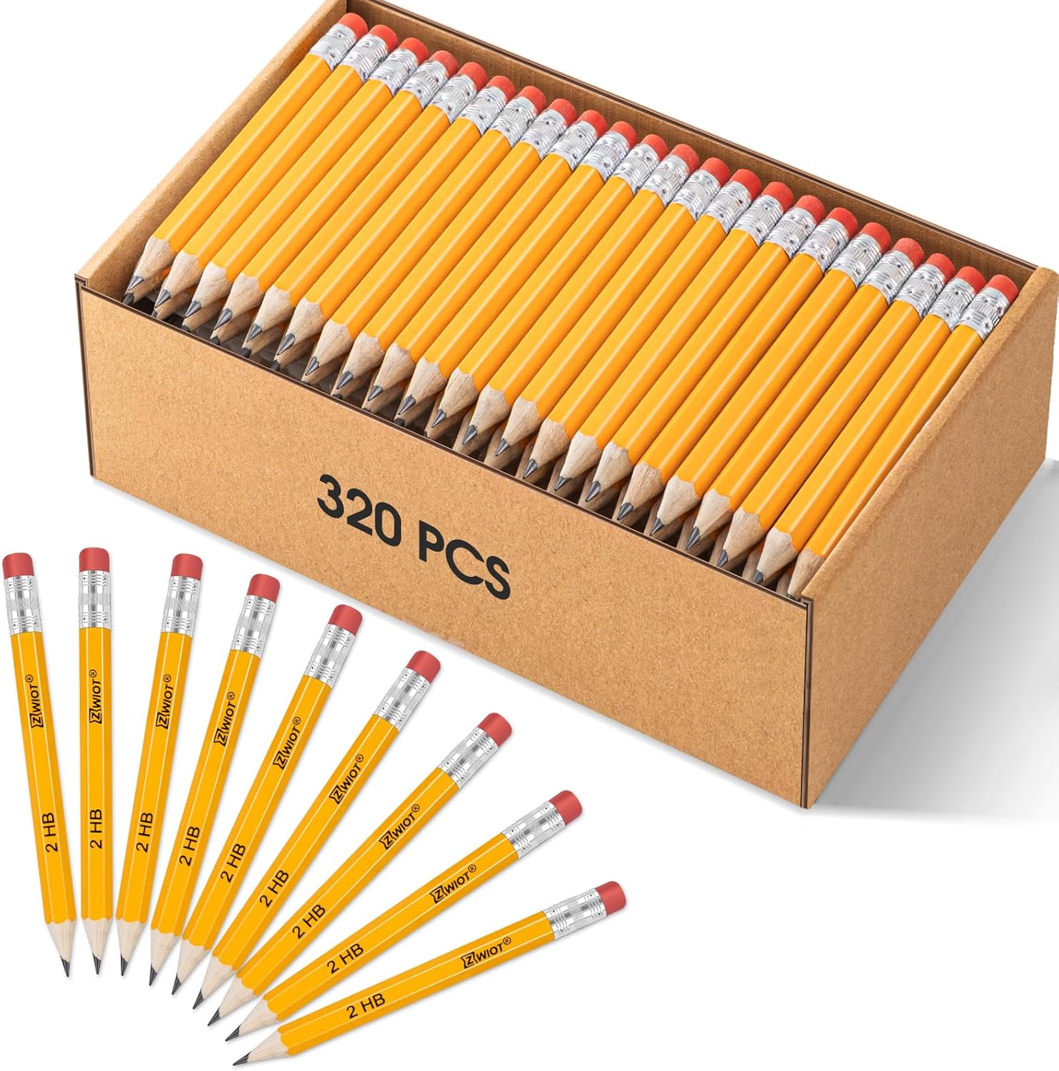 ZWlOT Golf Pencils with Eraser, #2 HB Half,4" Mini,Pre-Sharpened,120/200/320 Count Pencils Wood Cased Short for Classroom, Office, School, Wedding and Party Game(Yellow-320pcs)