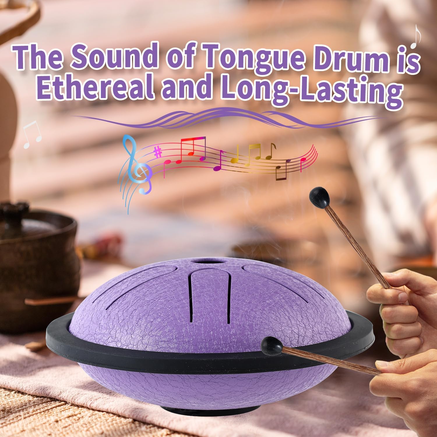 Yahpetes Steel Tongue Drum Musical Percussion Instrument Metal Rain Drum for Outside 5.5 Inch 6 Notes C-Key for Meditation Yoga Education Percussion with Bag, Music Book, Mallets (Purple)
