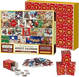 Calendrier de l'Avent, Puzzle de Noël 1000 Pièces avec 24 Boîtes Calendrier Avent Cadeau pour Enfants, Filles et Garçons