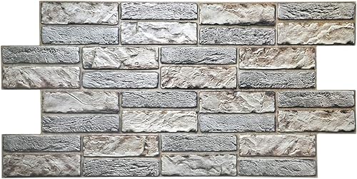 Miniatura 3 de Dundee Deco PG7008-10 - Panel de pared 3D de PVC de ladrillo antiguo de imitación beige claro, 3.2 pies x 1.6 pies (37.8in x 18.9in), decoración de