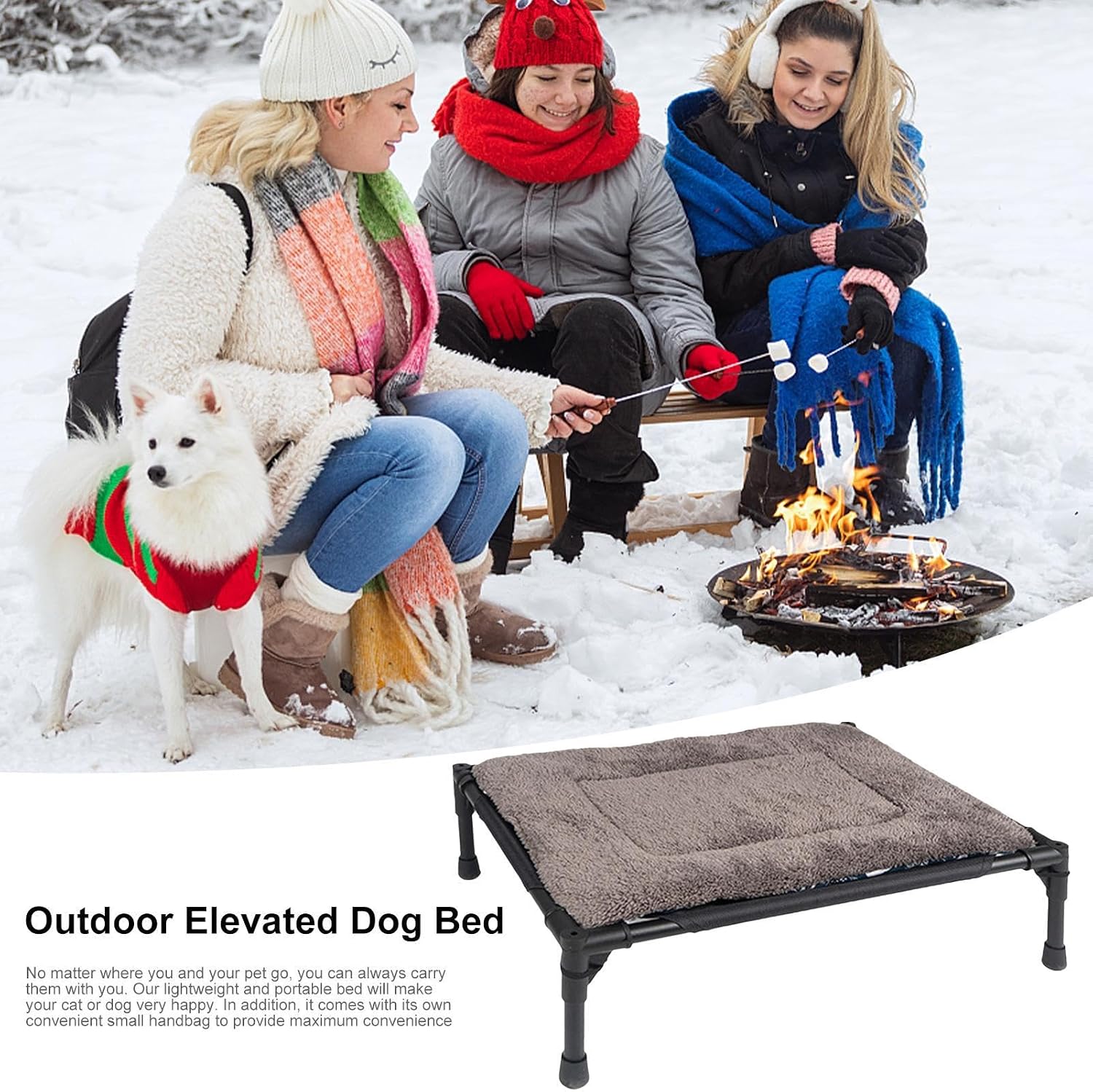 review Elevated Dog Bed, Oxford Cloth Dog Beds, Flannel Cushion Anti Slip Dog Elevated Bed, Raised Dog Hammock Bed Off Ground, Outside Dog Cot Bed for Large, Medium and Small Dogs