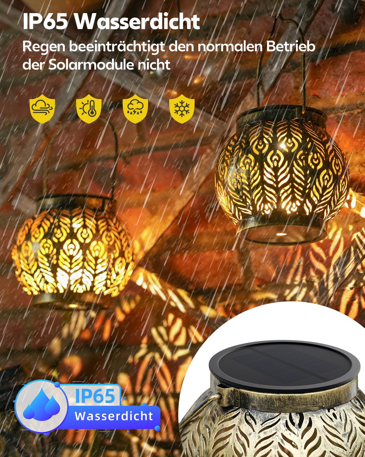 Bonsery 4 unidades de farolillos solares para exteriores, IP65, resistentes al agua, lámparas solares para exteriores, jardín, de pie y colgante, lámpara solar para exteriores, orientales, para porche