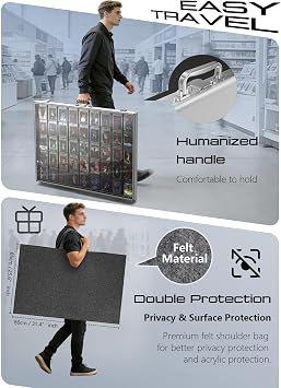 Ultra-Thin 31.4x23.6in Aluminum Card Display Case with Felt Tote Bag,Silver | High-transparency, Scratch-resistant, Large Capacity, Support Rod, Holding 45 cards, 3 Anti Theft Locks, Shock-resistant