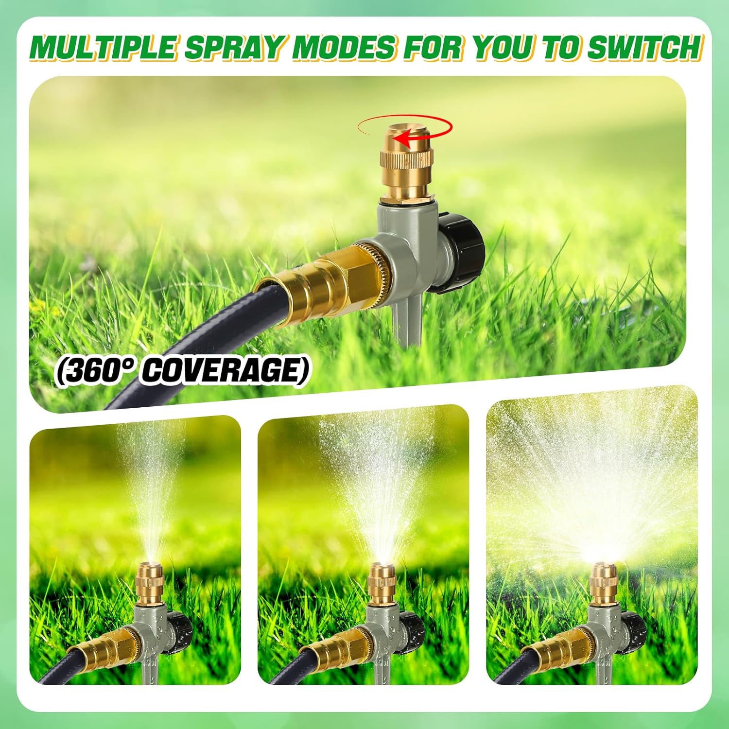 4 Pack Metal Lawn Sprinklers for Yard - 360° Coverage Water Sprinklers, Adjustable Brass Nozzle with Aluminum Alloy Spike Base for Medium Garden Irrigation