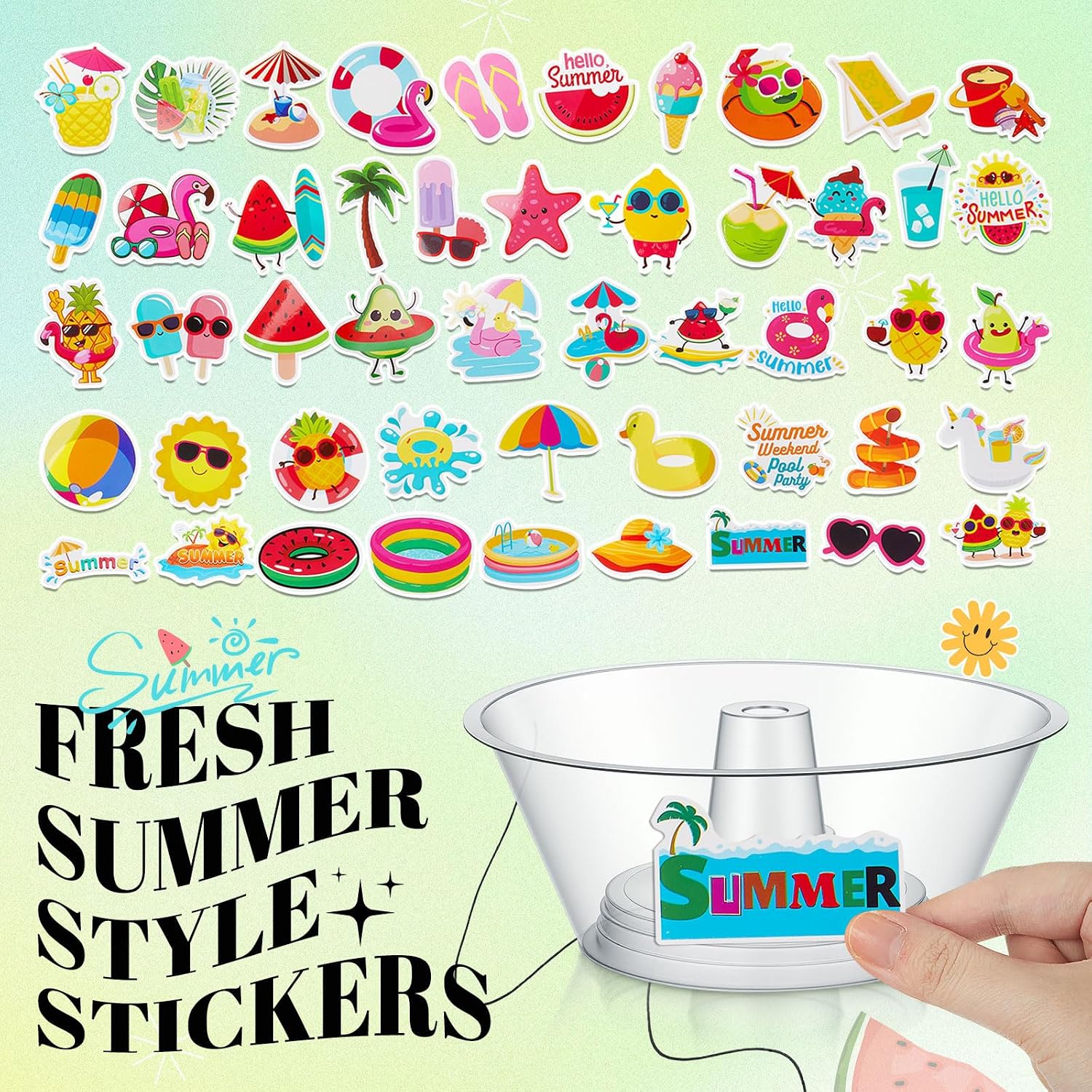 Jingmore 30 Sets Summer Snack and Drink Cup Set Combo with DIY Stickers, 2 in 1 Disposable Plastic Cup with Snack Bowl on Top and Straw for Summer Pool Party, BBQ, Beach, Stadium and Movie Night