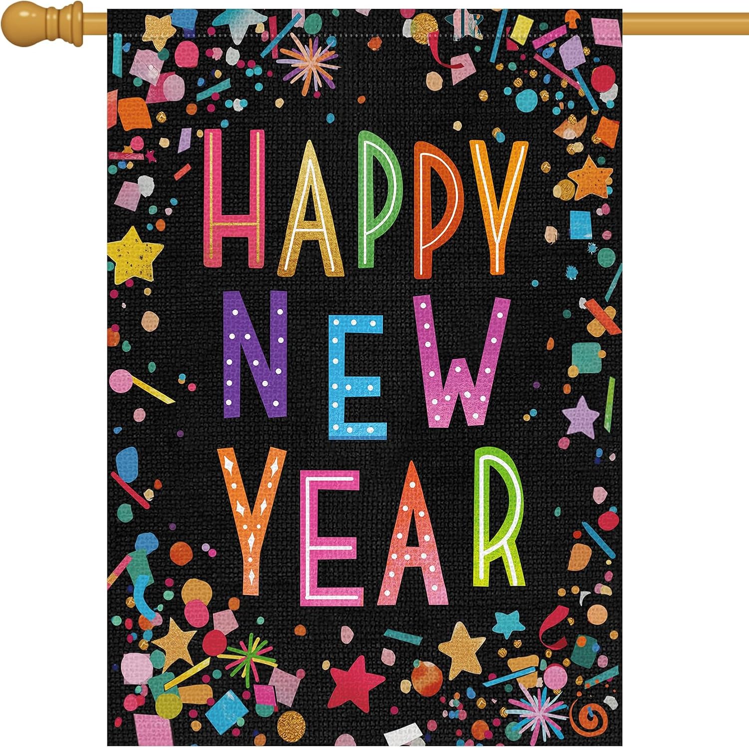 Louise Maelys Happy New Year Garden Flag Double Sided 28x40 Inch Large Burlap Party Welcome Winter Holiday Yard Outdoor Flag Outside House Decor (Only Flag)