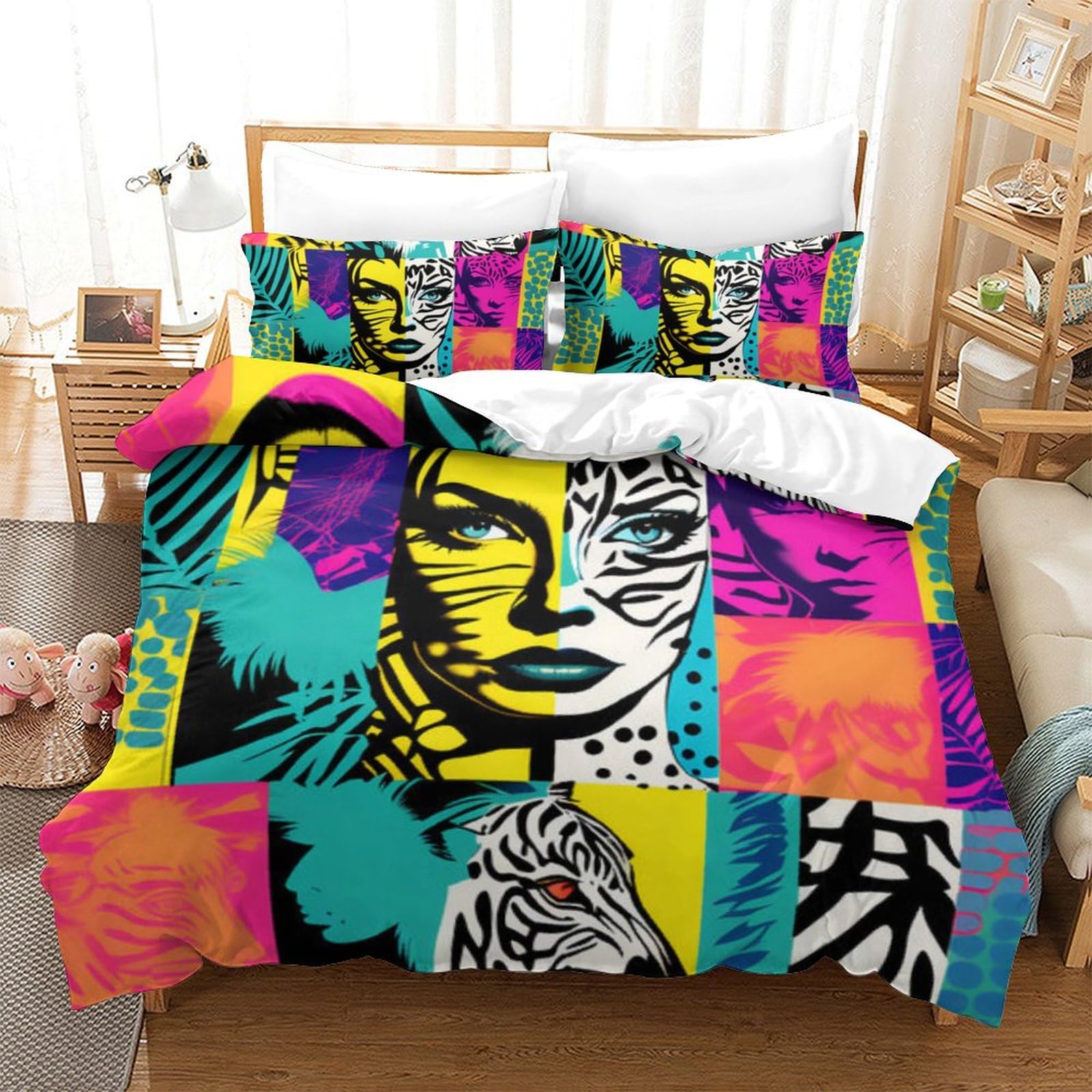 Housse de couette Pop Art 220x240 cm en microfibre avec taies d'oreiller pour lit King Size