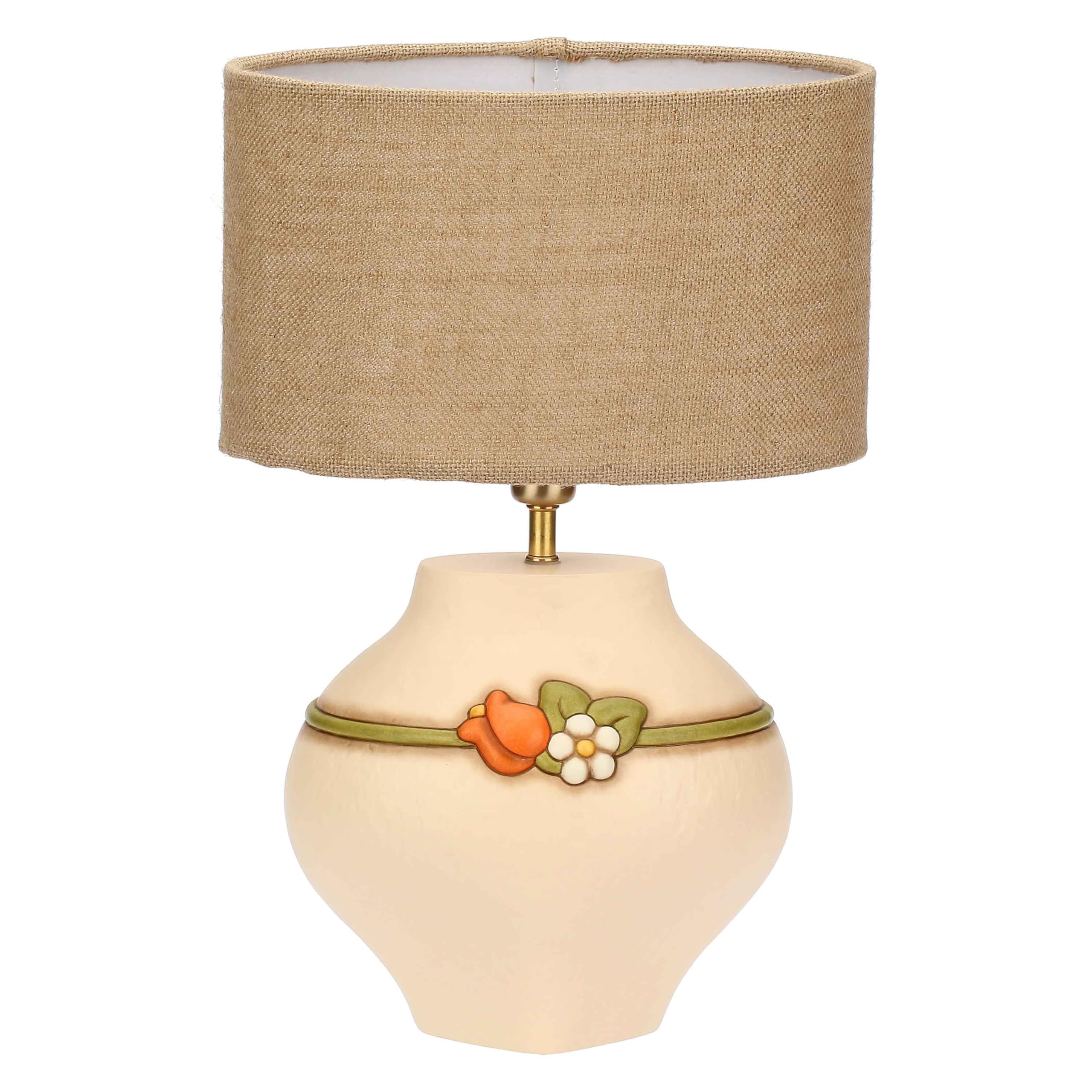 Thun Lampada con Fiori Media Ceramica, Paralume in Cotone ignifugo e Poliestere, Struttura Paralume in Ferro Verniciato, Collezione Country Bloom, 22,1 x 17,1 x 20,9 cm