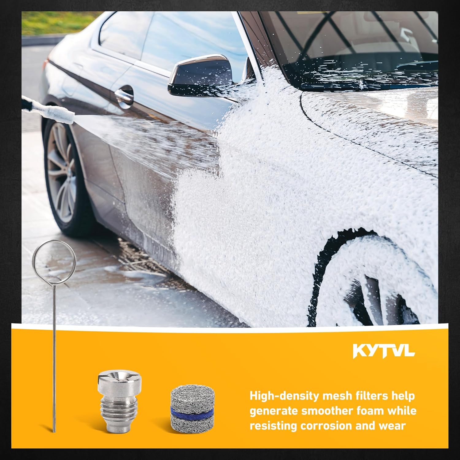 1.1mm Orifice Foam Cannon Nozzle and Filter Mesh Kit, Replacement Threaded Tips and Foam Maker Mesh for Pressure Washer, 1-Pack with Cleaning Tools, 3000 PSI