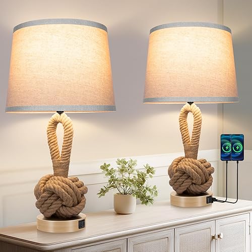 vallerico 22" Rope Lamps for Night Stands, Bedside Lamps Set