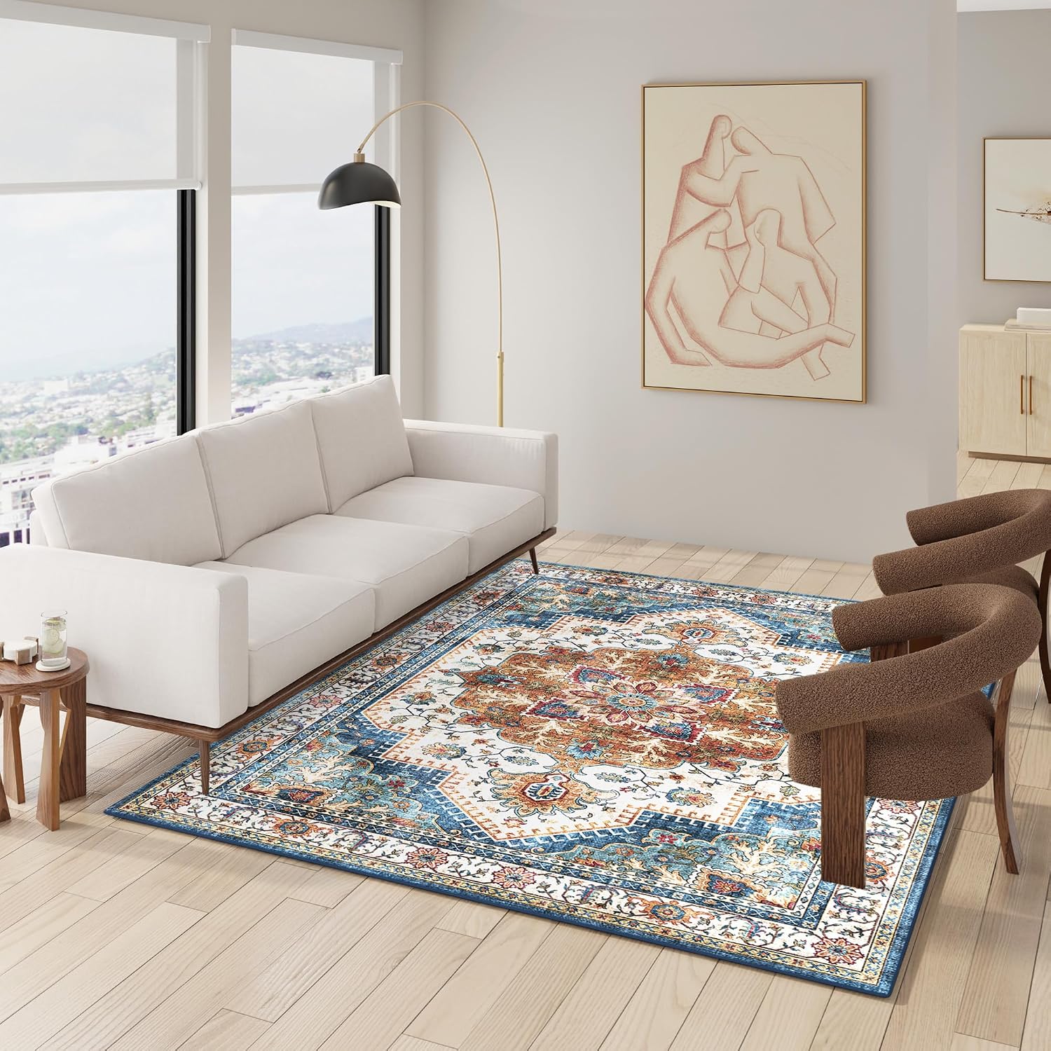 Gertmenian Indoor Easy-Care & Washable Area Rug – 9x13 Extra Large, Ideal for High Traffic Areas in Living Room, Bedroom, Entryway – Erin Multi Blue, 23246