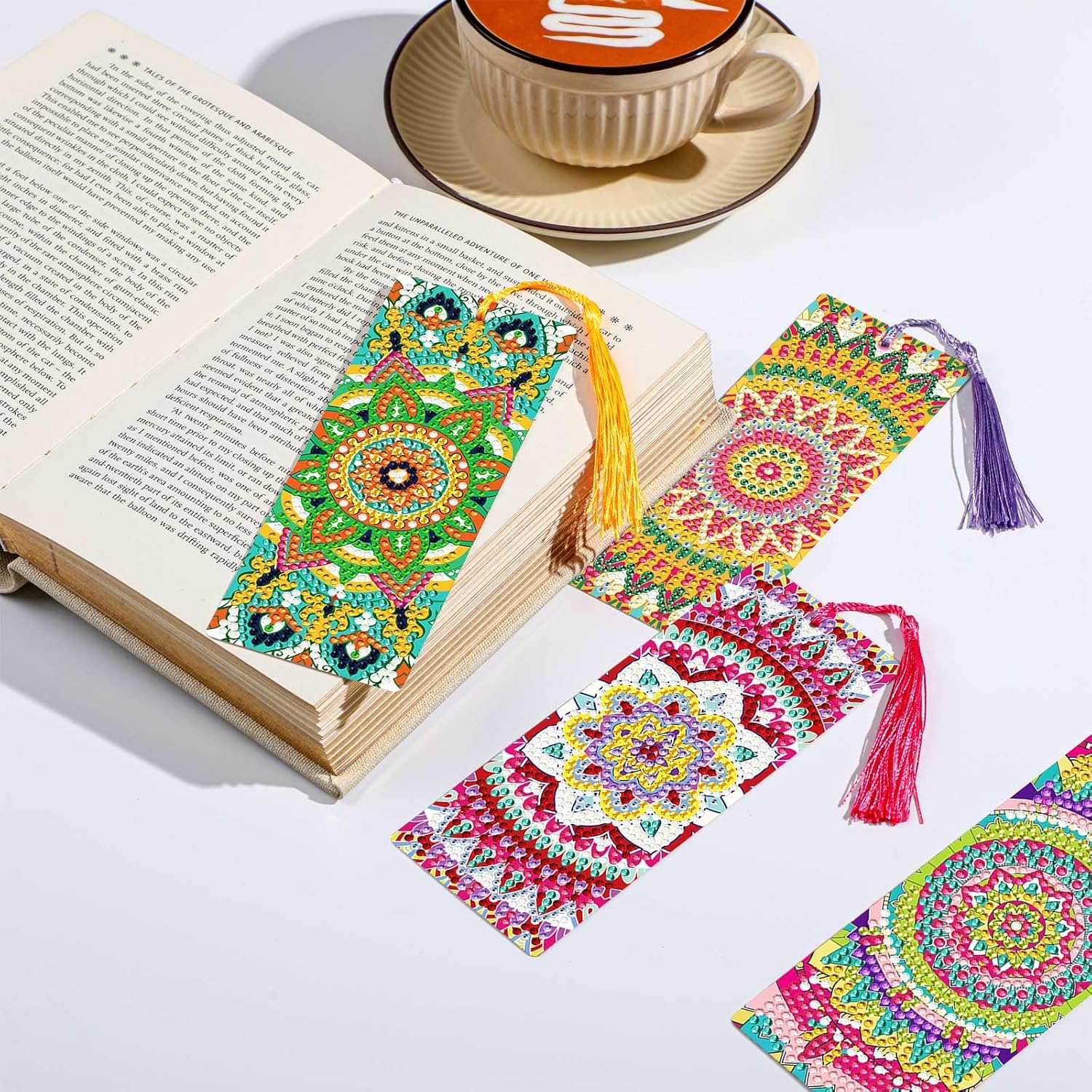Zonon 36 Pcs Diamond Art Bookmarks Mandala 5d DIY Paper Crafts Diamond Art Bookmarks Kits with Tassels Rhinestone Painting Craft Gifts for Adults Book Lovers Beginners
