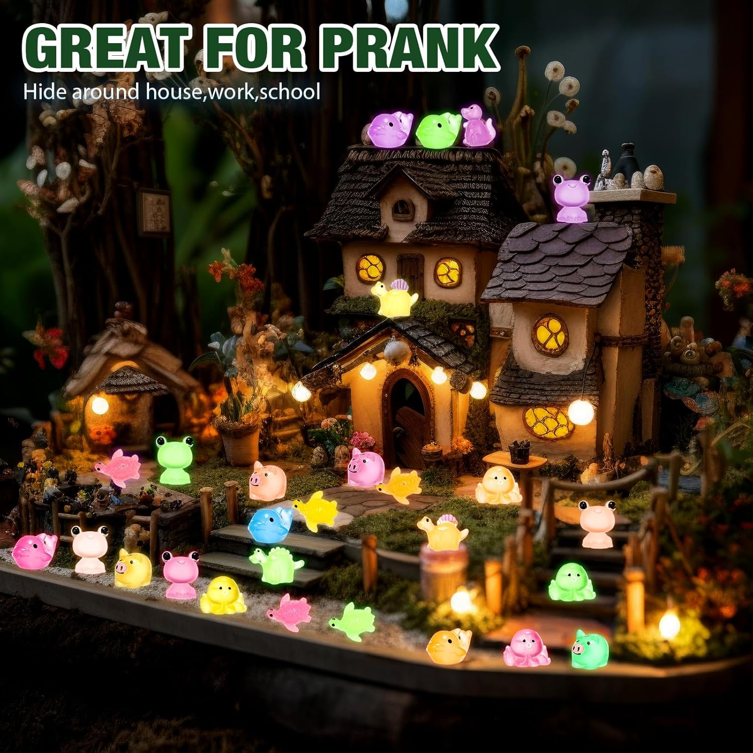 Barydat 400 Pcs Luminous Mini Resin Animals Bulk for Pranks Hide Glow in The Dark Ducks Mushroom Starfish Dinosaur Turtle Sea Animal Tiny Figurines for DIY Garden Micro Landscape Aquarium Decoration