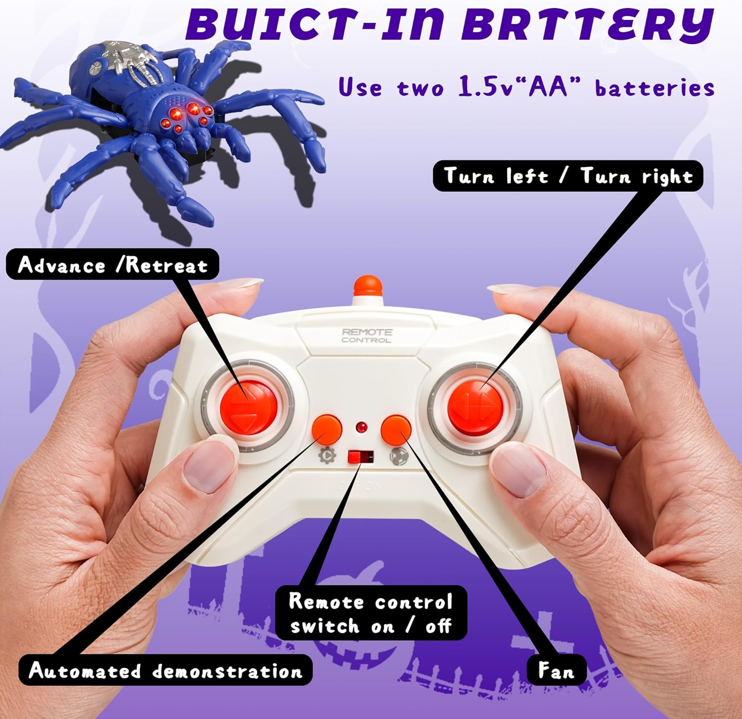 Wall Climbing Remote Control Spider, Rechargeable RC Wall Crawler Tarantula Robot with High Speed & 360° Rotation, Funny Prank Toys Gifts for Boys & Girls Age 3+ (Purple)