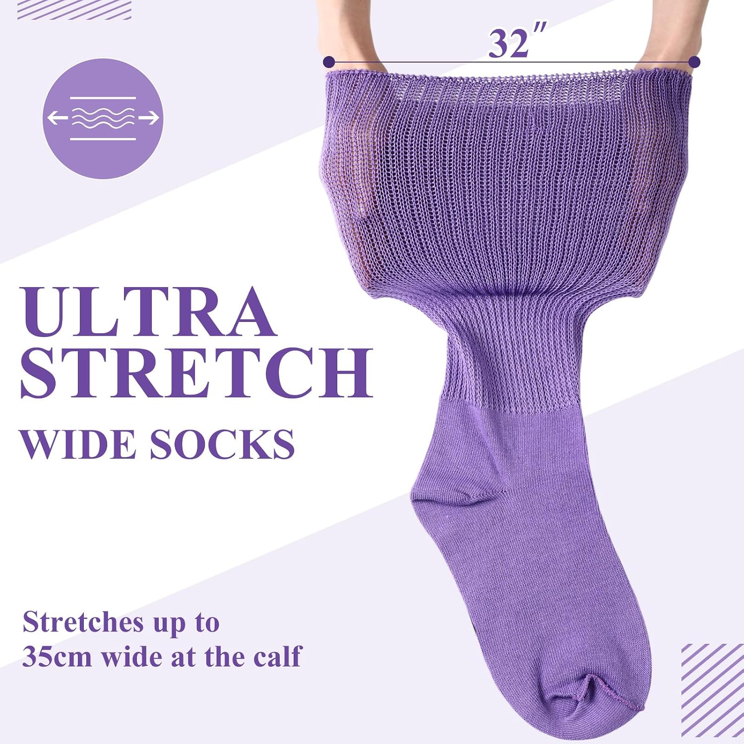 2 Pairs Extra Width Socks for Swollen Feet Soft Stretch to 30" Seniors Diabetic Socks for Women Plus Size