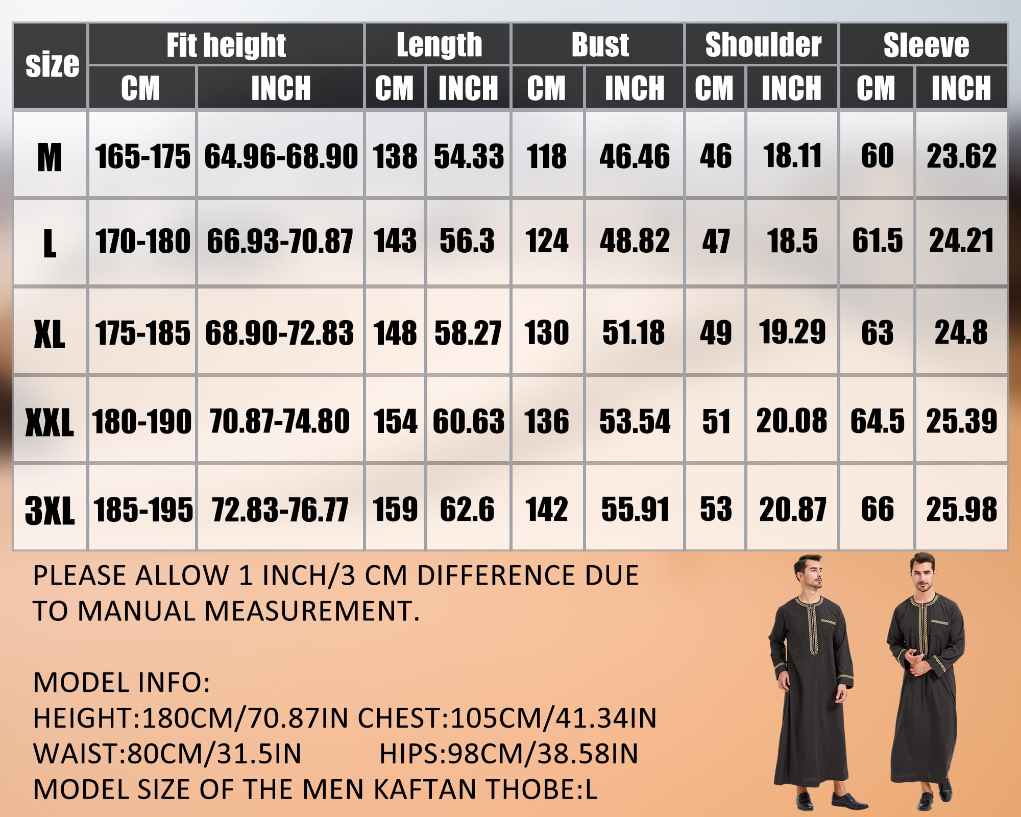Túnica Árabe Bordada Hombre Jubba Thobe Ropa Musulmana Dubai Kaftan Blanco Negro M-3XL