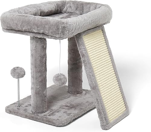 Psicway 17.1-inch Small Cat Tree Tower with Scratching Post for Indoor Cats,Light Grey
