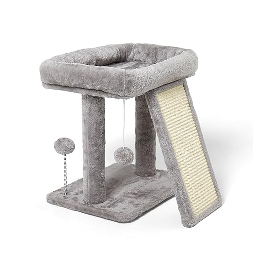 Psicway 17.1-inch Small Cat Tree Tower with Scratching Post for Indoor Cats,Light Grey