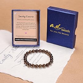 AD Beads Handmade Gemstone Stretch Elastic Bracelet Crystal Healing Reiki Nature\'s Beauty and Spiritual Essence Unisex (6mm, Smoky Quartz (Clarity and Amplification))