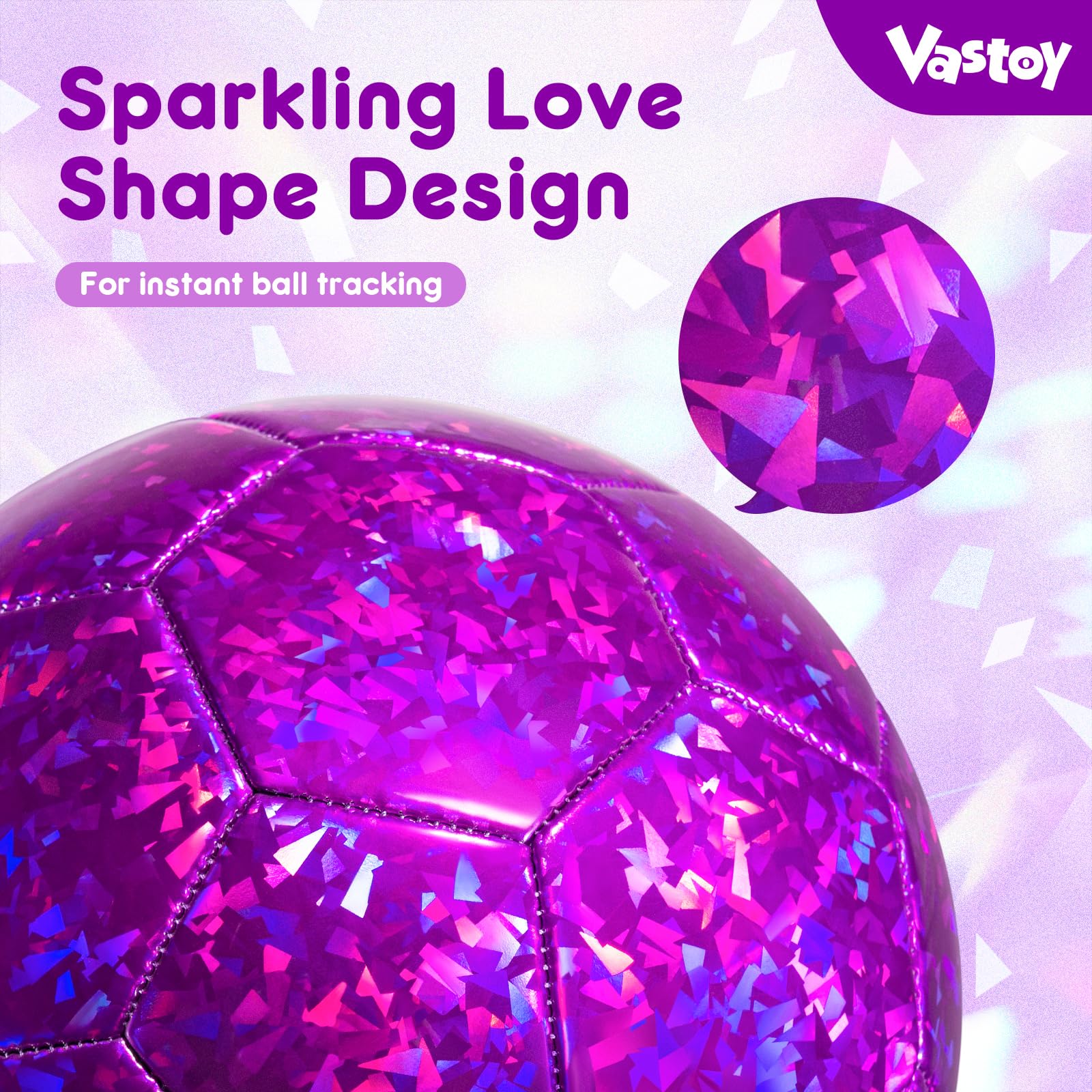 Vastoy Glittery Size 3 Kids Football for 3-8 Year Olds, Toddlers Football with Love Laser Pattern - Image 4