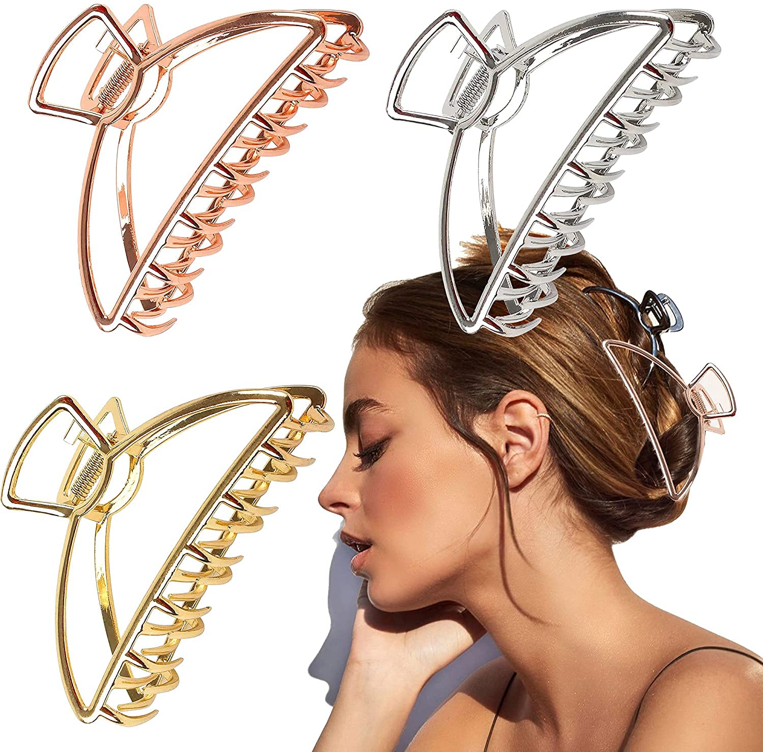 VinBee 3 PACK Large Metal Hair Claw Clips Hair Catch Barrette Jaw Clamp for Women Half Bun Hairpins for Thick Hair (4.13 inch)
