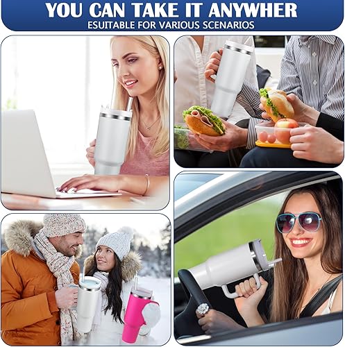 Miniatura 6 de BELYQLY Vaso aislado al vacío de acero inoxidable de 40 onzas con tapa y popote para agua, batidos y más, té helado o café (niebla)