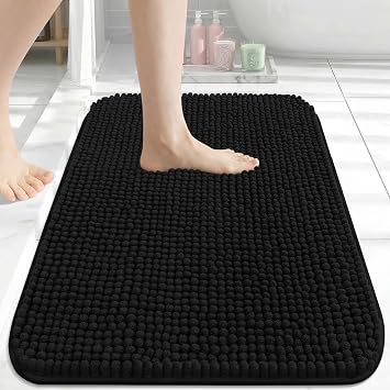 Arotive Chenille Bathroom Rugs 24x16, Soft Absorbent Bath Mat, Black | Rubber Backing, Machine Washable Dry Bath Mats for Bathroom Floor, Tub and Shower, Home Decor Accessories