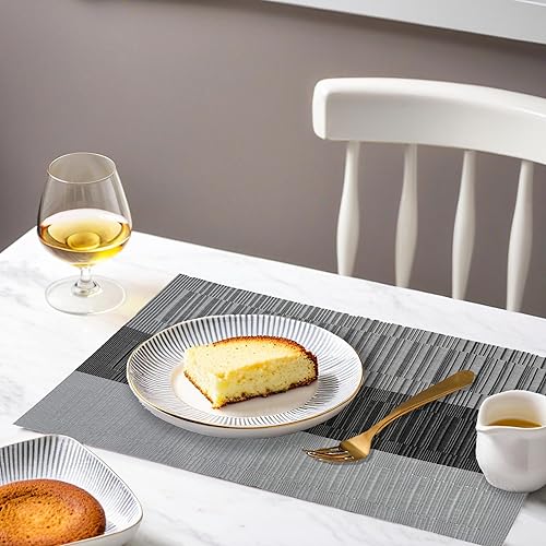 Miniatura 7 de Manteles individuales negros y grises, resistentes al calor, antideslizantes, para mesa de comedor, lavables, duraderos, de vinilo de PVC tejido