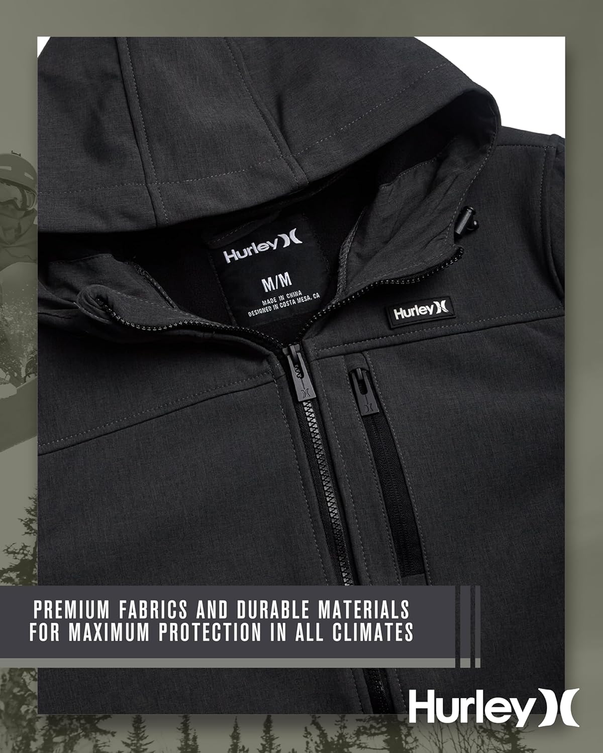 Hurley Mens Soft Shell Micro Fleece Jacket - Water Resistant Performance Stretch Woven Lightweight Jacket for Men (Size S-XL) - Image 5