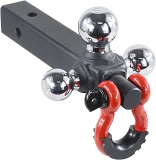 TOPTOW Recovery Shackle Hitch Ball Mount w/Triple (3) Tow Ball Chrome, 2-in Shank, Multi Fit for 2 inch Trailer Hitch Receiver Box