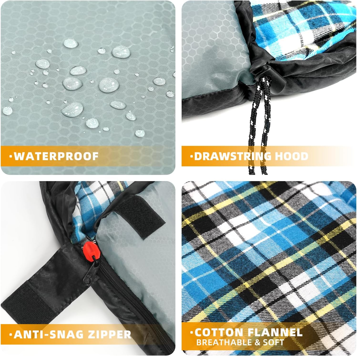 Cotton Flannel Lined Sleeping Bag for Adults Teens Kids, Cold Weather &Warm, 3 Seasons, Lightweight Compact Camping Essentials Equipment, Hiking, Outdoor, Travel - Image 3