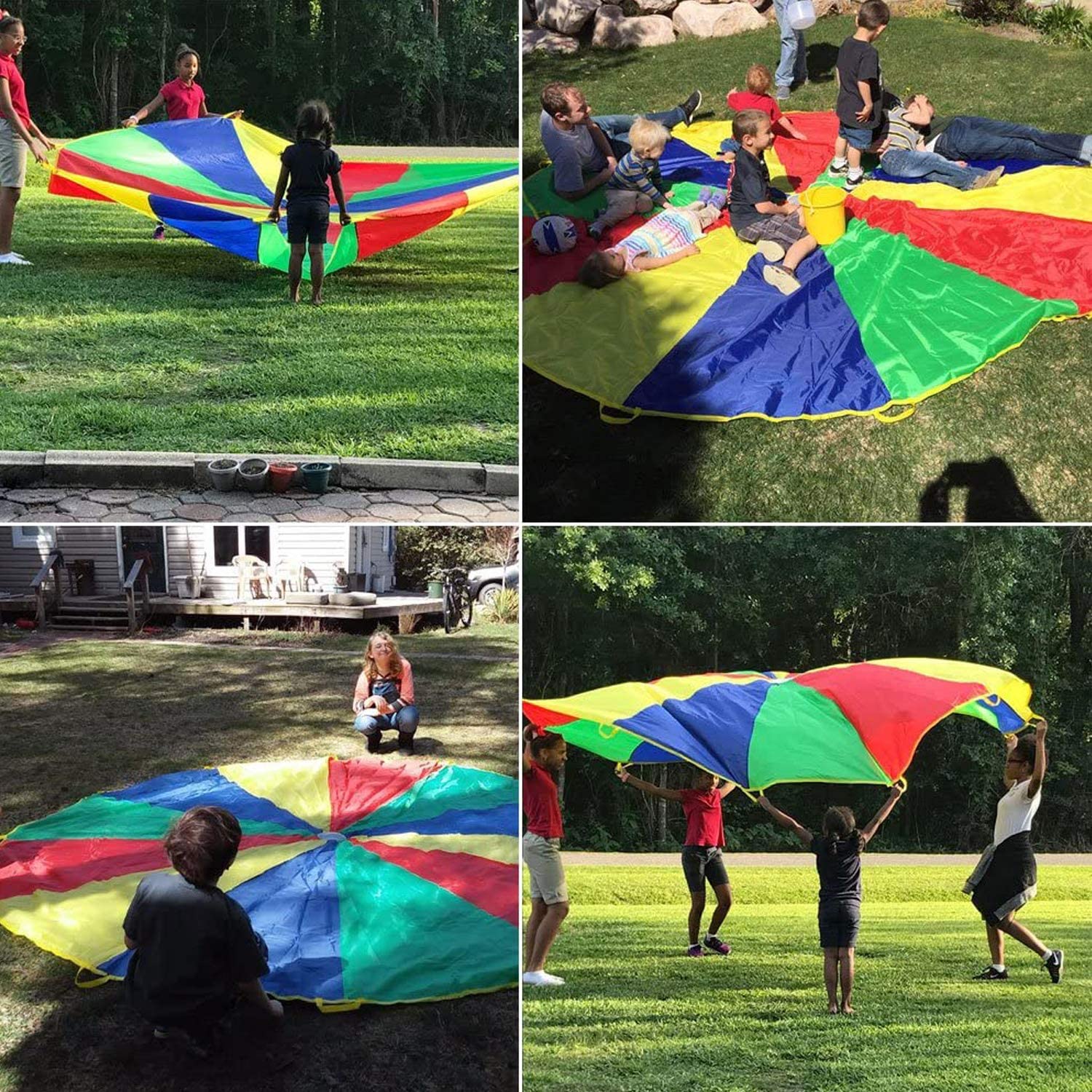 shengo 4m/13.12ft Schwungtuch für Kinder und Familie, Bunt Fallschirm Parachutes Spielzeug für Indoor Outdoor-Spiel und Unterhaltung - mit Tragetasche（16-22Kids