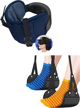 SARISUN Travel Pillows and Airplane Foot Hammock for Long Flight, Travel Essentials, 360 Support Headrest, Stop Bobblehead, Foot Rest