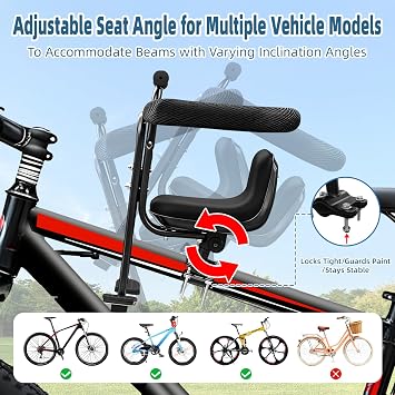 Front Mounted Child Bike Seat for Adult MTBInteractive Toddler Bicycle Carrier with Full Guardrail,Foot Pedals & Removable Foot Straps,Height Adjustable for Kids 15 Years (Up to 55lbs)