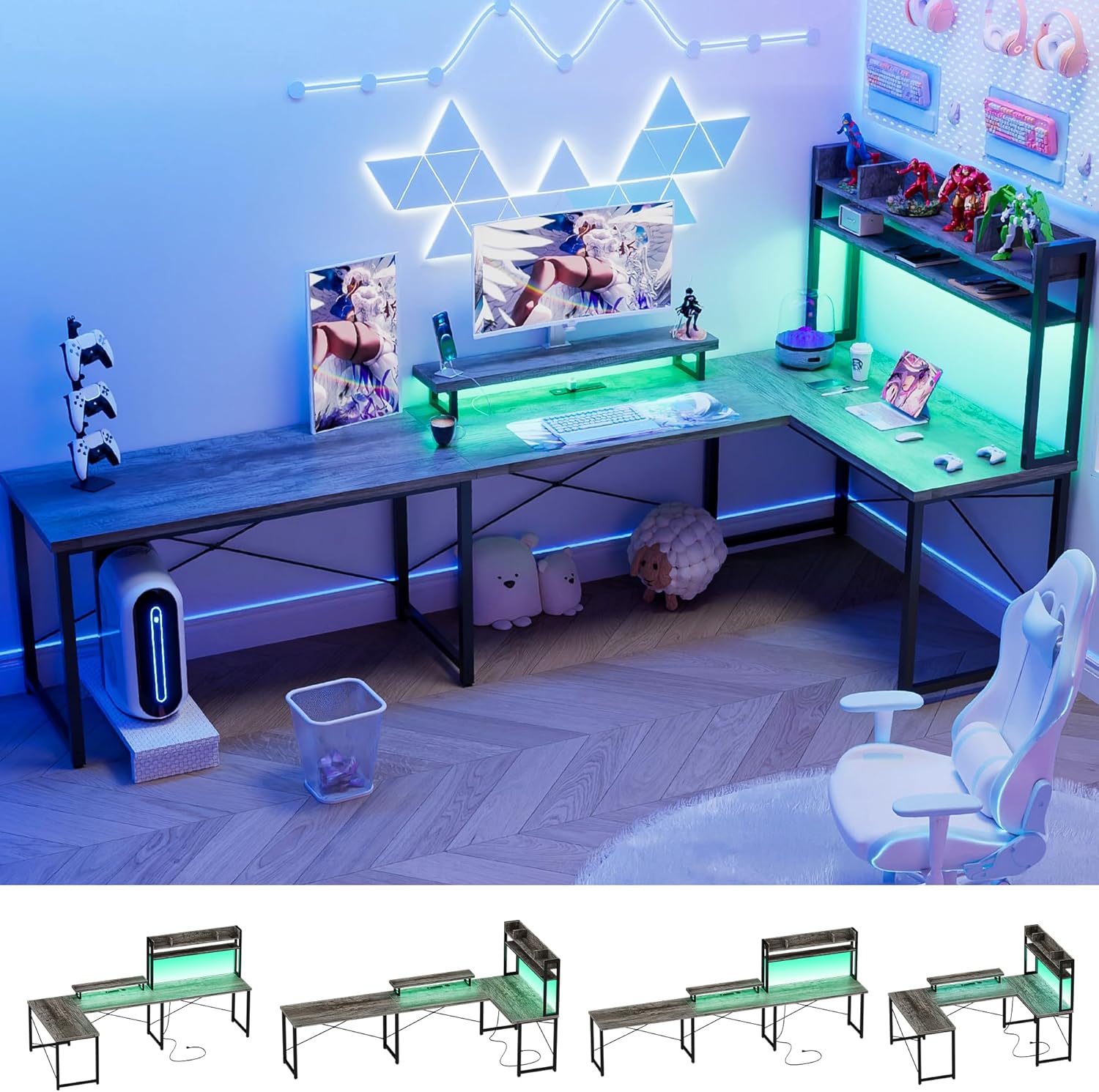 Milya L Shaped Gaming Desk With Drawers, Reversible Office Desk With Hutch And Monitor Shelf - View #7