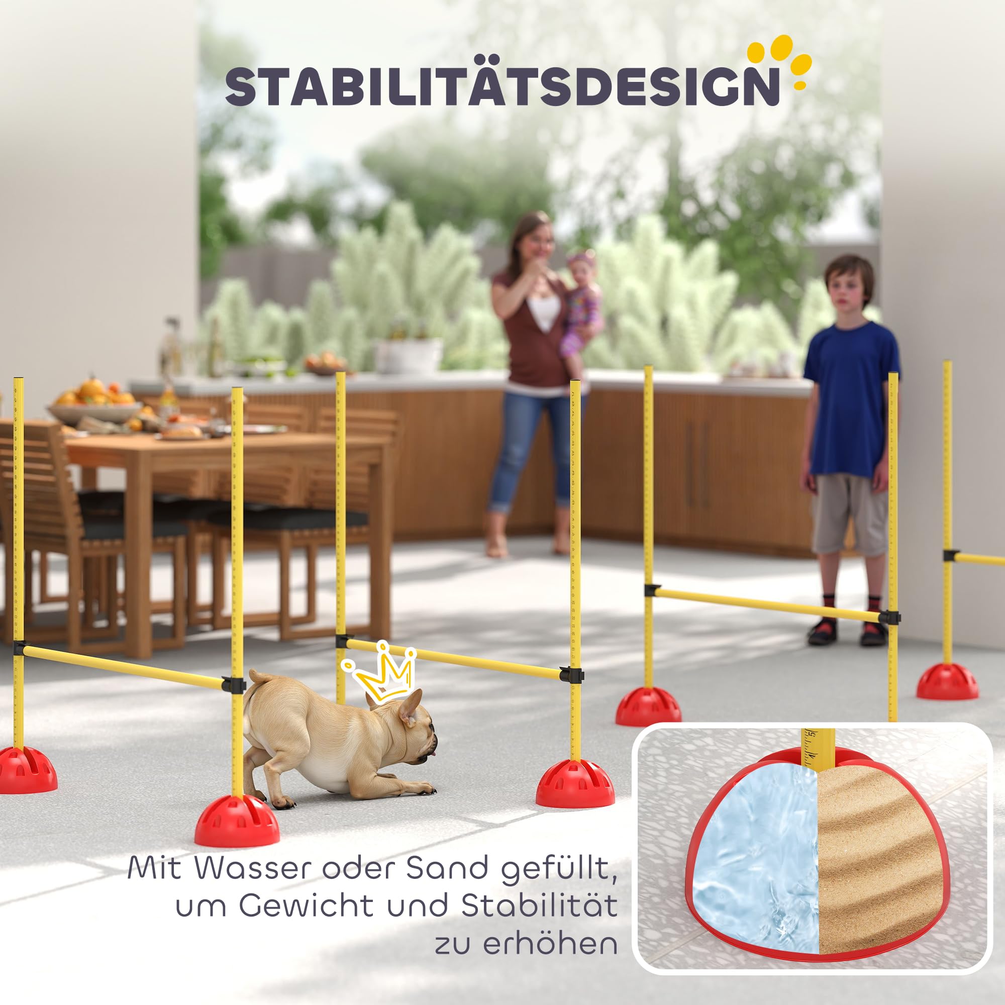 PawHut Agility Set Perros 5 Piezas rellenables Agilidad Equipo para el Entrenamiento del Perro Valla Conjunto con Vallas de Altura Ajustable Bolsa de Transporte Accesorios de Entrenamiento de